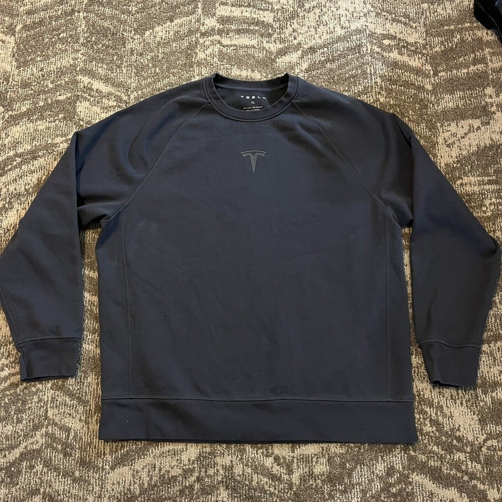 TESLA Crewneck Sweatshirt Pullover Fleece Black Size XL